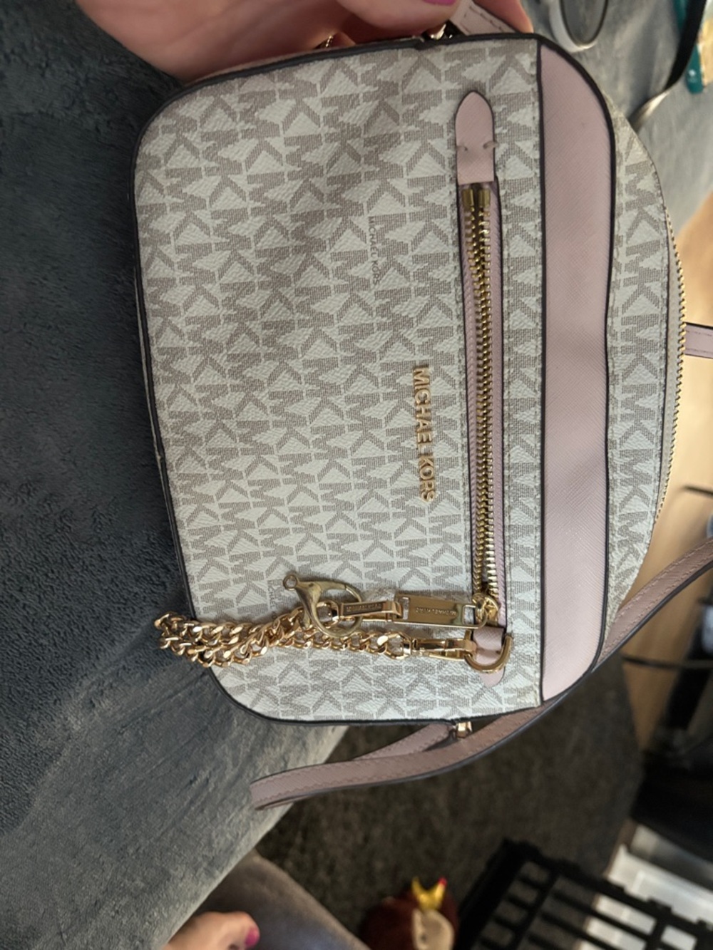 Michael Kors Pink and Signature Logo Crossbody Purse with Gold Hardware
